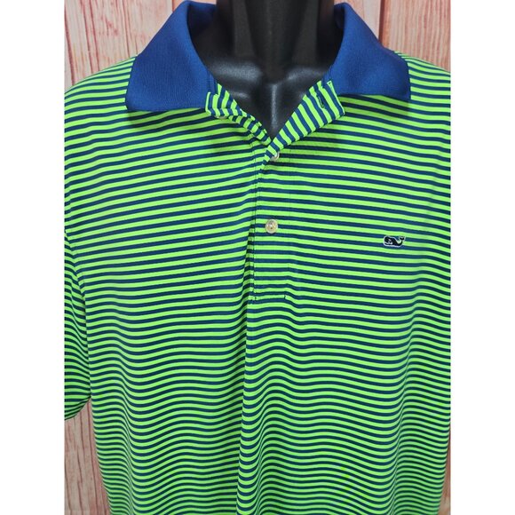 Vineyard Vines Mens Green & Blue Striped Polo Shirt Large Whale Logo - Picture 3 of 7